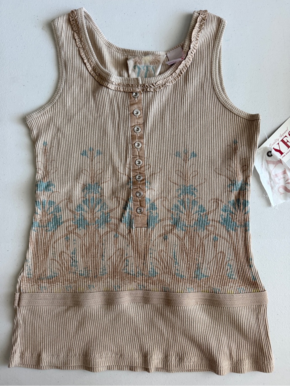 🤎🩵🦋YES Khaki Floral Tank Top NWT